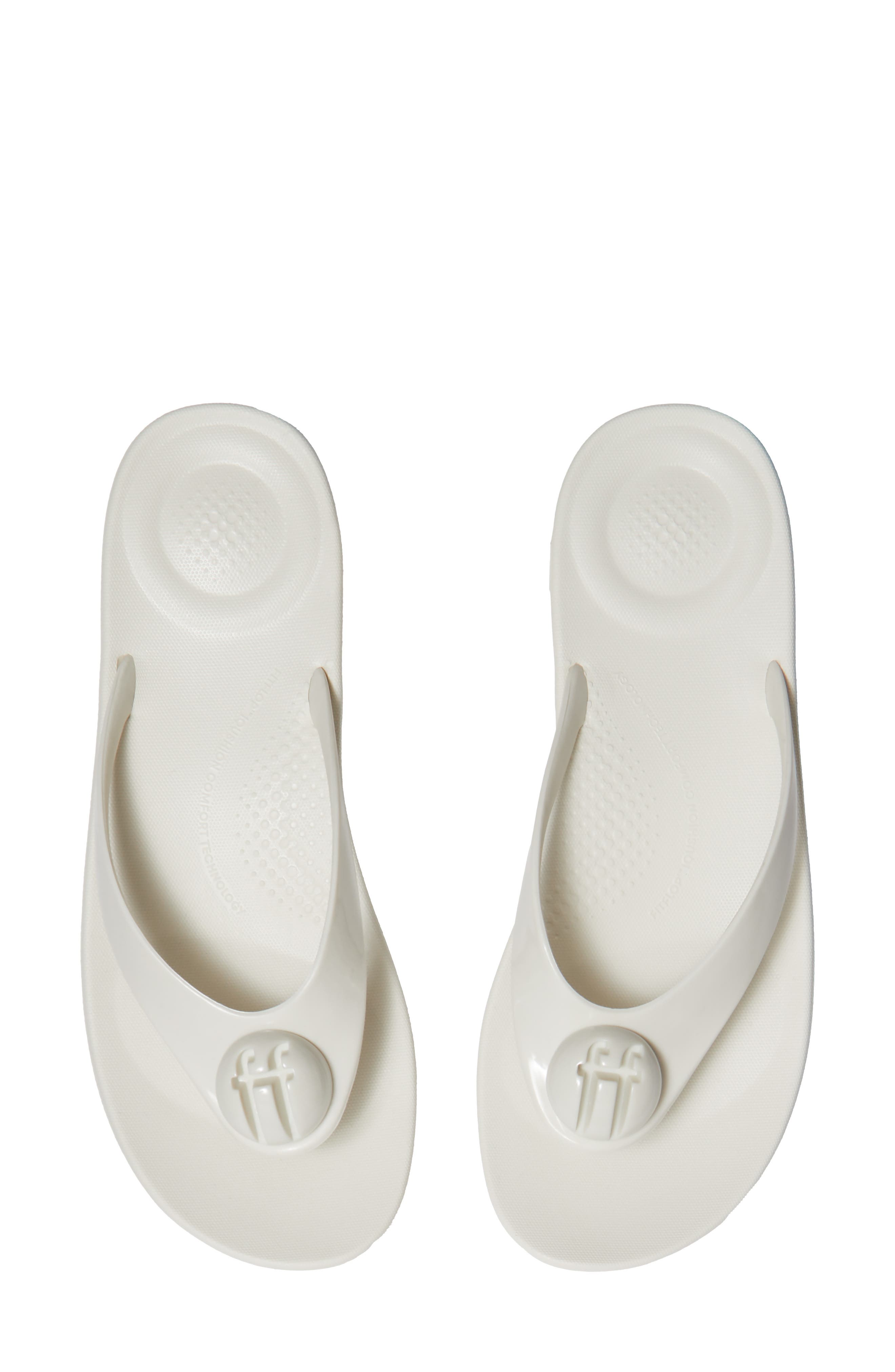iQushion Glossy Button Flip Flop, Alternate, color, CREAM