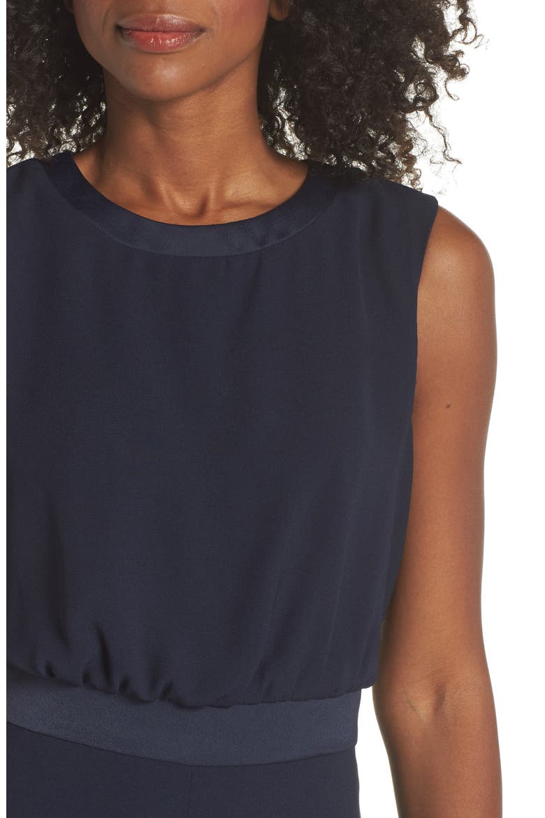 Satin Detail Crepe Jumpsuit, Alternate, color, NAVY