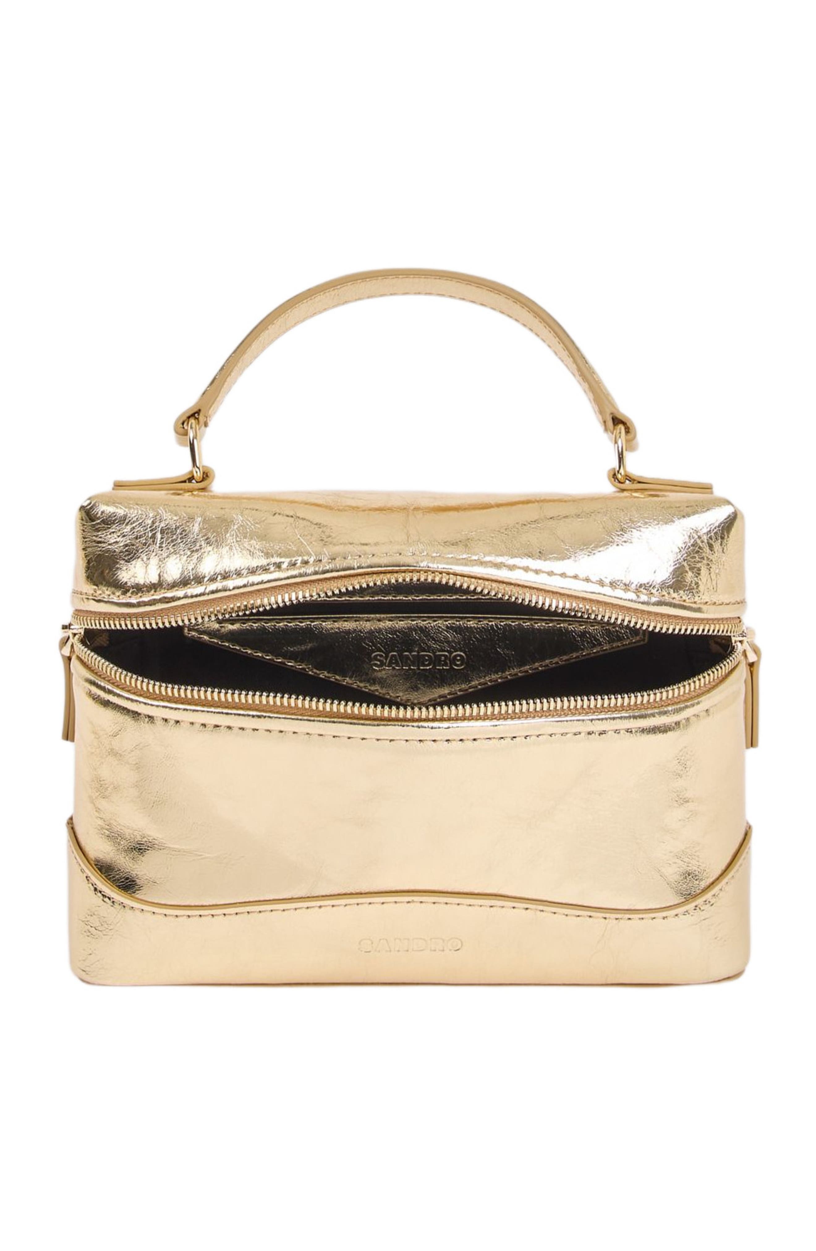 SANDRO Tangolino metallic leather bag, Alternate, color, Gold