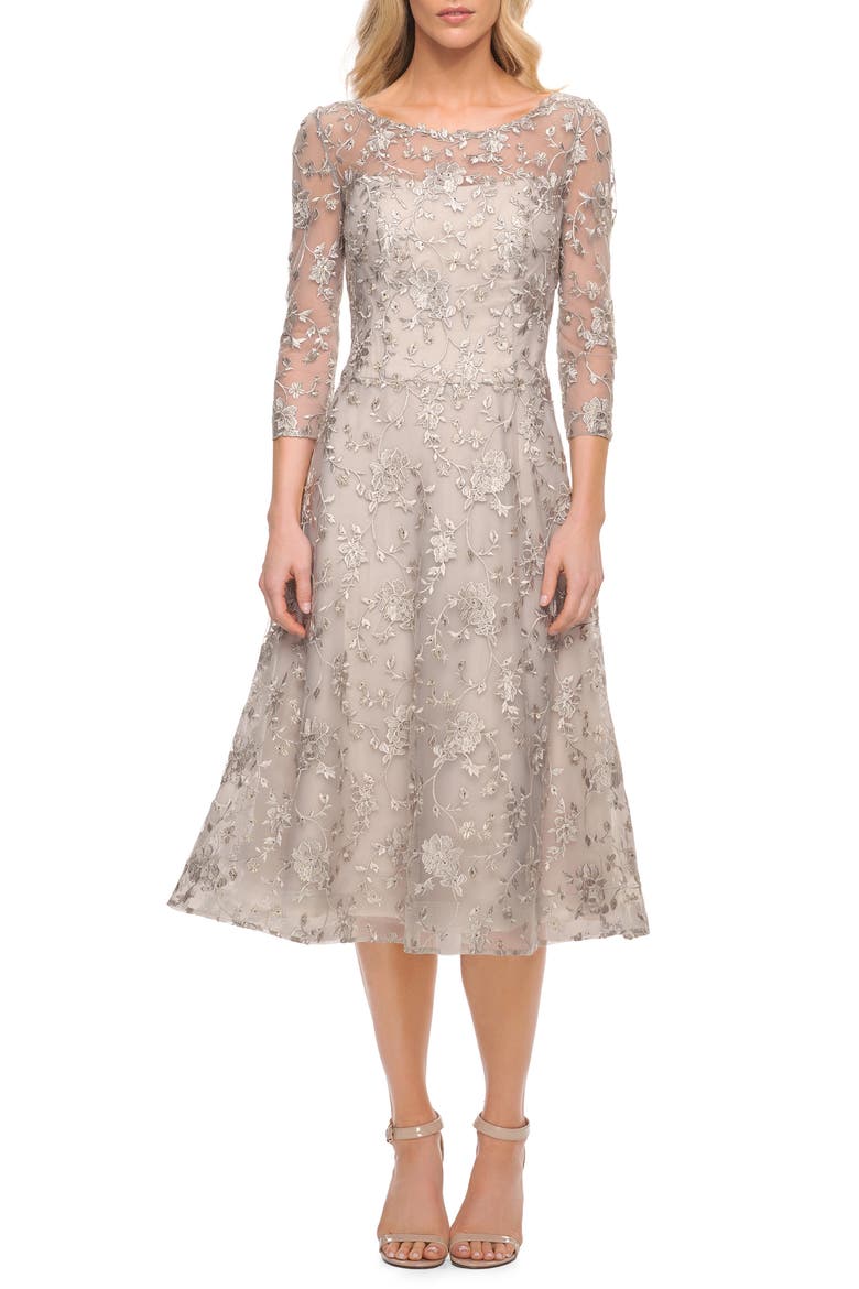 Lace A-Line Dress, Main, color, PEARL/ SILVER