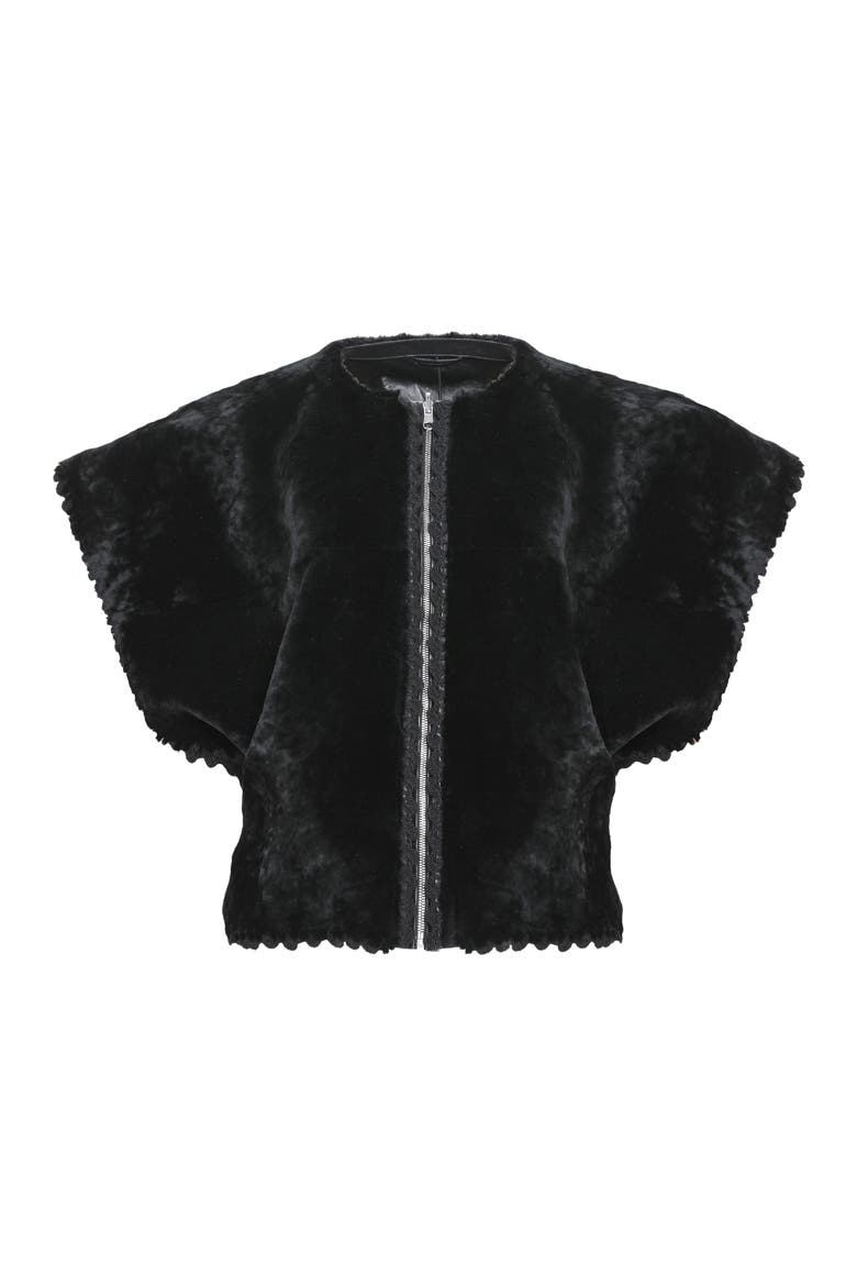 Reversible Collarless Genuine Shearling Jacket, Alternate, color, BLACK/BLACK