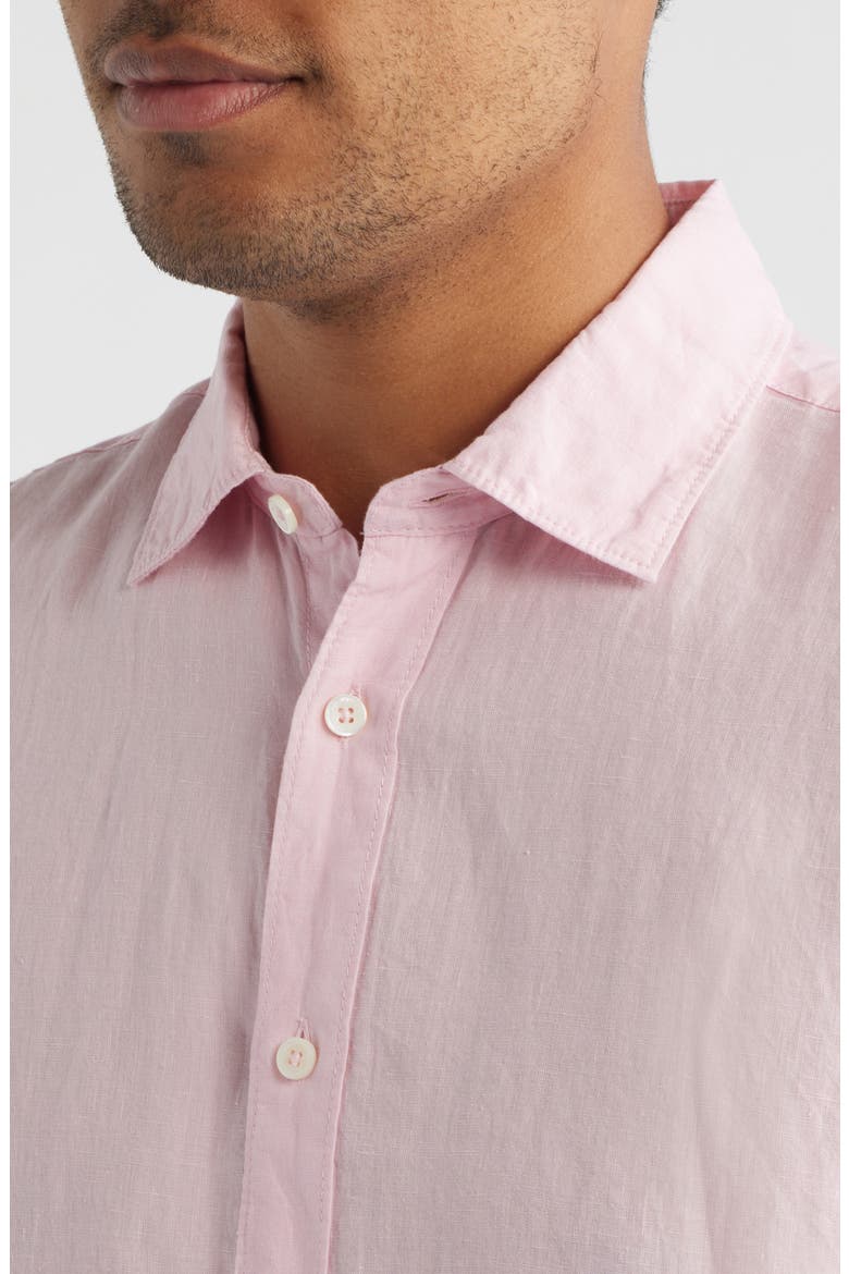 Orson Shaped Fit Short Sleeve Linen Button-Up Shirt, Alternate, color, PINK