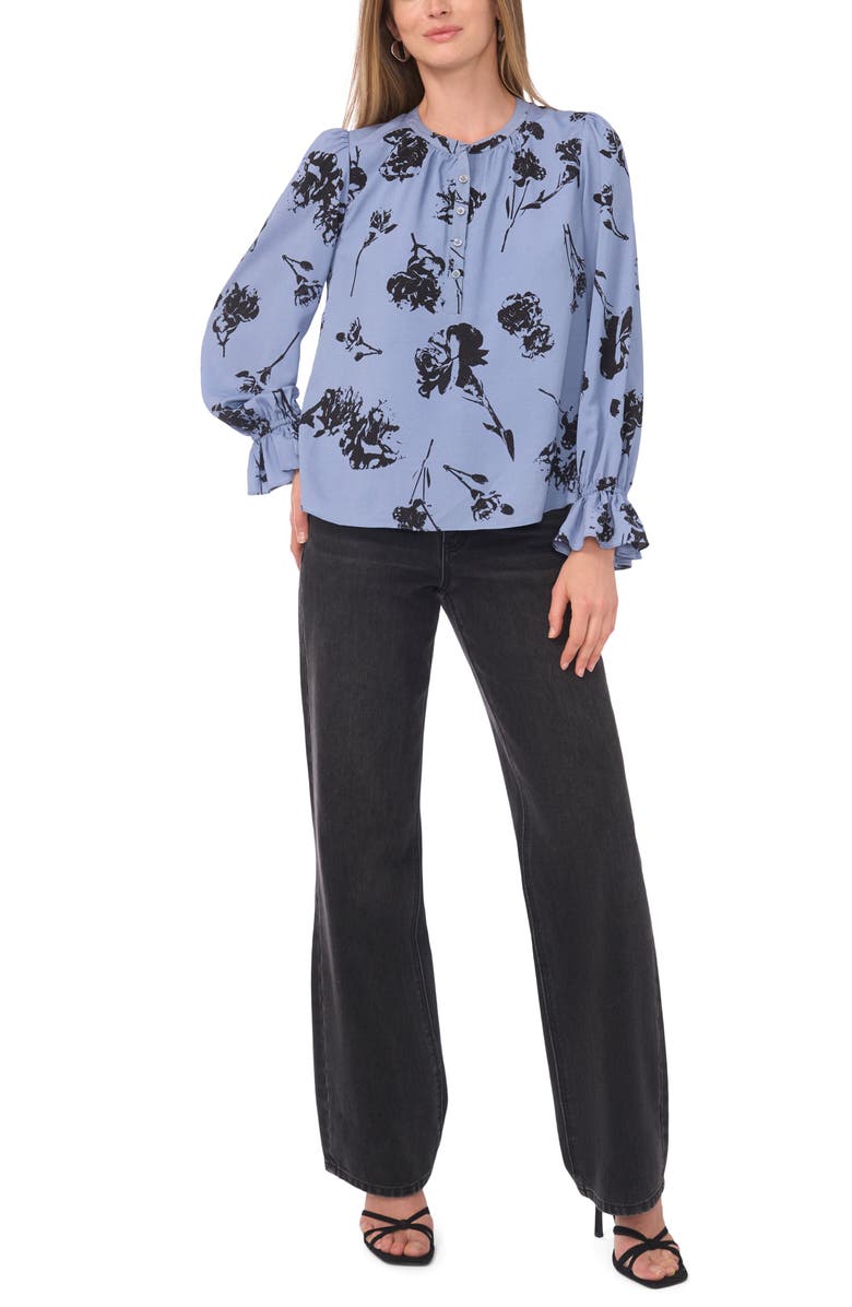 1.STATE Floral Ruffle Sleeve Blouse, Alternate, color, Blue Denim