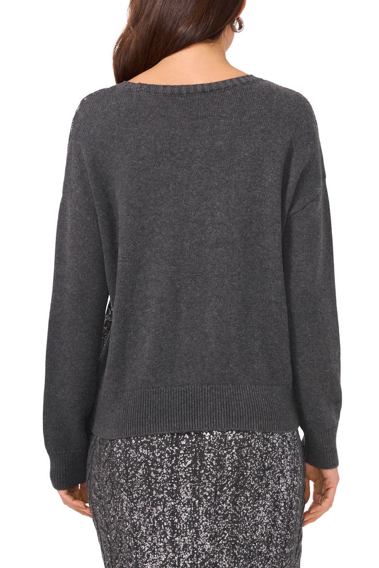Metallic Foil Cable Sweater, Alternate, color, MED HEATHER GREY