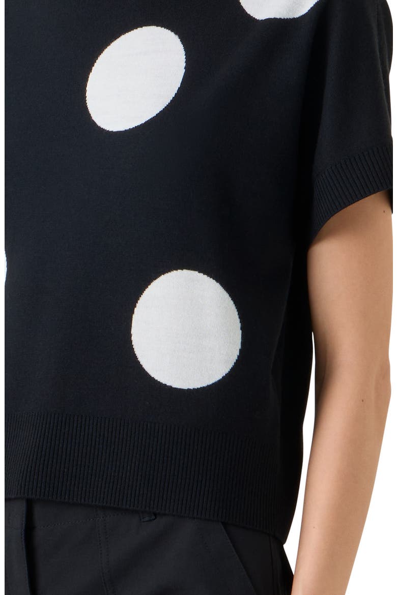 Relaxed Polka Dot Short Sleeve Virgin Merino Wool Sweater, Alternate, color, BLACK-CREAM