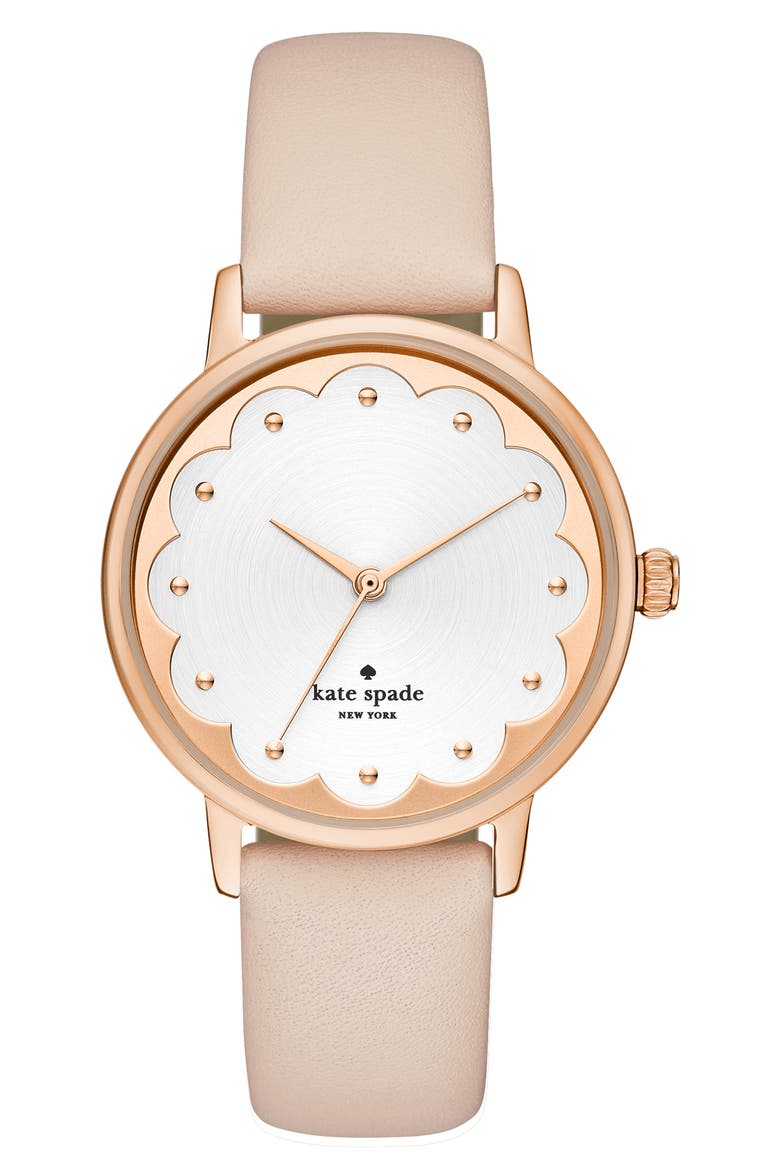 metro scallop leather strap watch, 34mm, Main, color, BLUSH/ WHITE/ ROSE GOLD