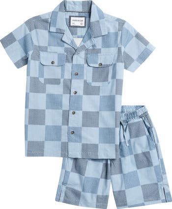 Kids' Check Print Camp Shirt & Shorts Set