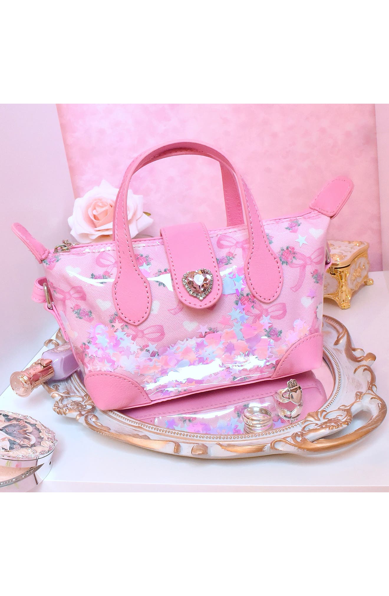 OMG Accessories Kids
 Bow Confetti Mini Satchel, Alternate, color, Peony