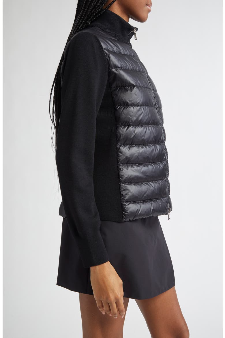 Quilted Nylon & Wool Knit Cardigan, Alternate, color, BLACK