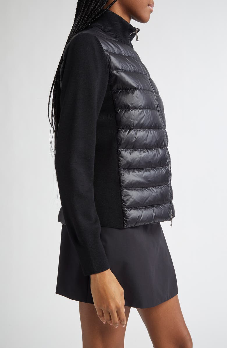 Moncler Wool Knit & Down Cardigan, Alternate, color, Black