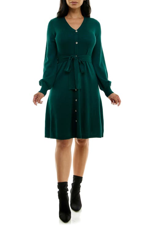 Waist Tie Ribbed Long Sleeve Sweater Dress