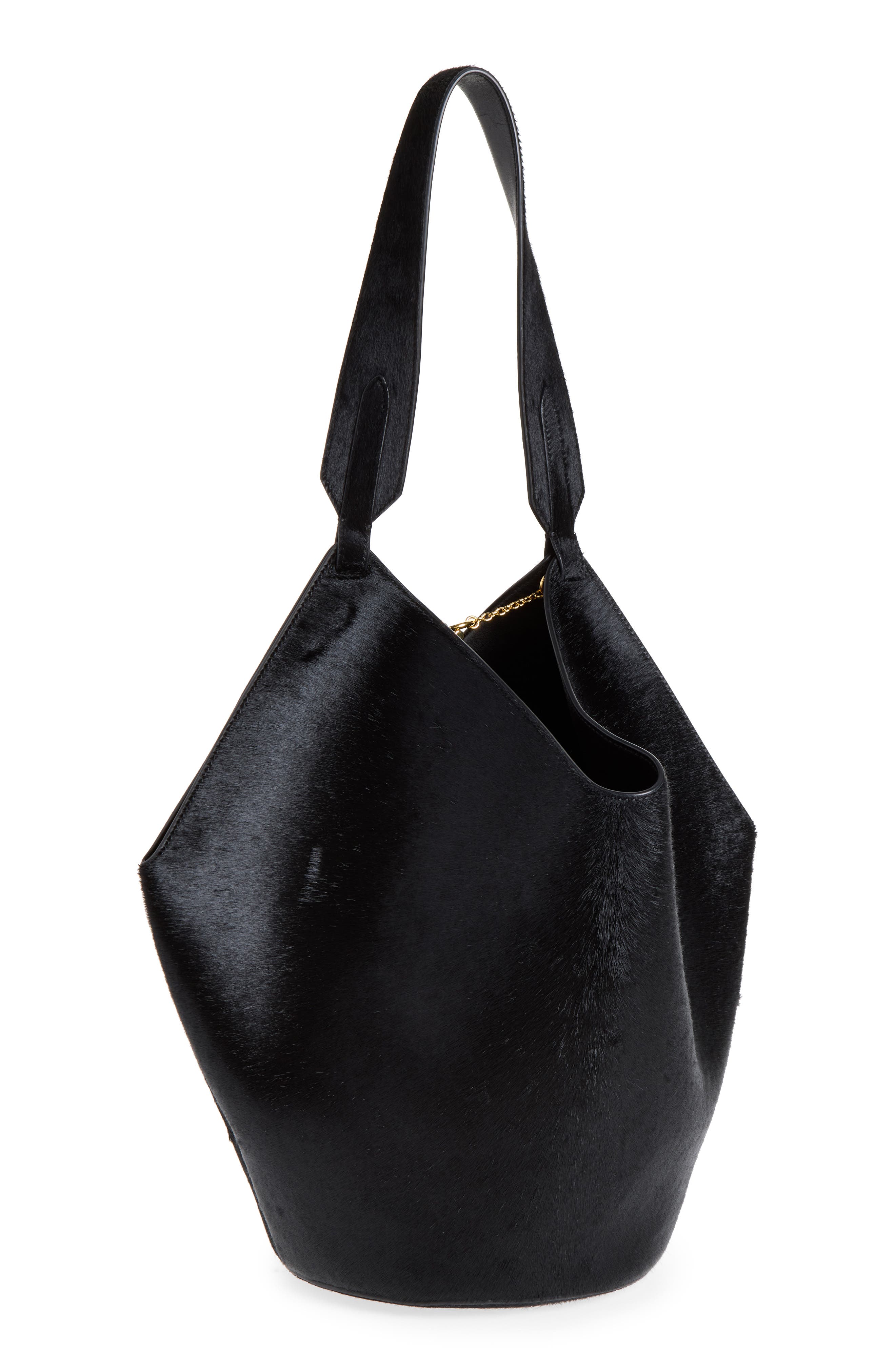 Small Lotus Genuine Calf Hair Top Handle Bag, Main, color, BLACK
