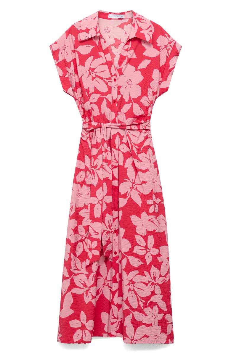 MANGO Floral Crinkle Tie Belt Shirtdress, Alternate, color, Fuchsia