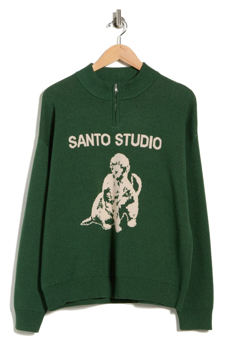 Americana Club Cotton Quarter Zip Sweater, Alternate, color, PINE
