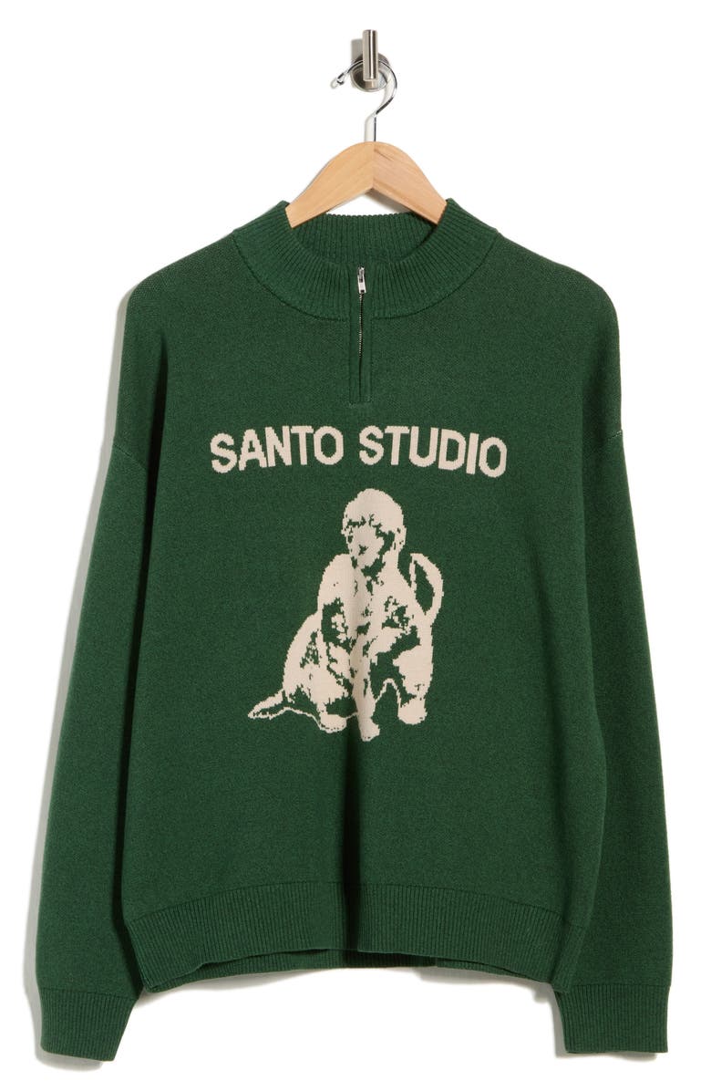 SANTO STUDIO Americana Club Cotton Quarter Zip Sweater, Alternate, color, Pine