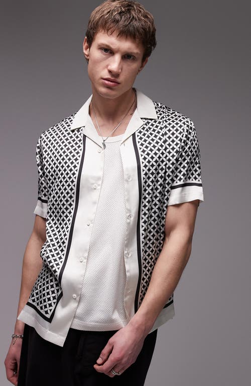 Topman Short Sleeve Geo Satin Shirt In Black