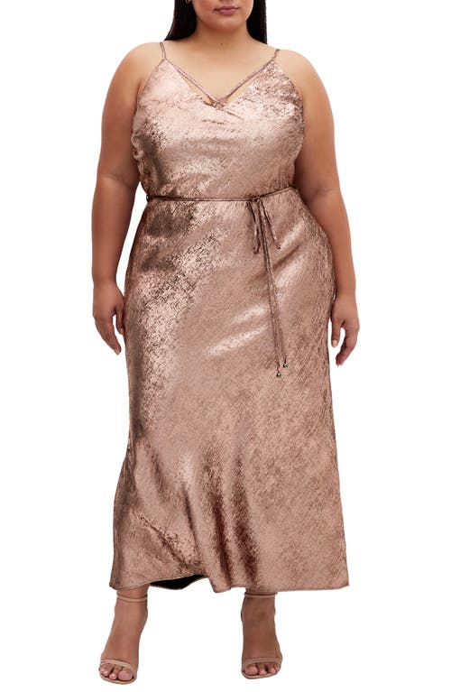 Shop City Chic Kaia Metallic Sleeveless Midi Dress In Metallic Gold