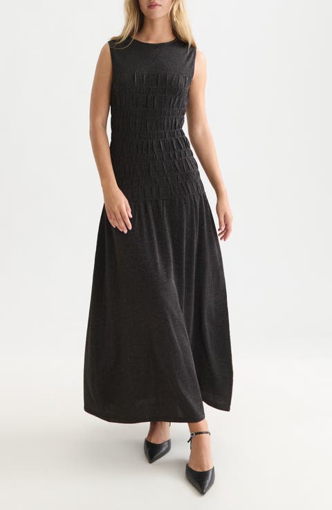 Metallic Smocked Sleeveless Maxi Dress