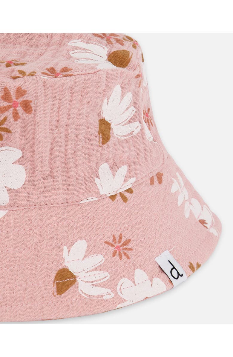 Deux par Deux Baby Girl's Printed Muslin Bucket Hat Pink And White Flowers, Alternate, color, Pink And White Flowers