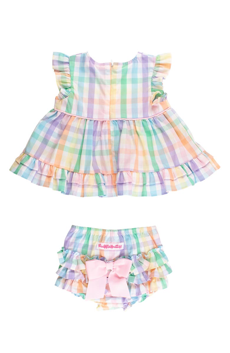 RuffleButts Woven Ruffle Sleeve Swing Top & Bloomer Set, Alternate, color, Poppy Rainbow Plaid