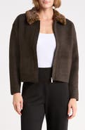 T Tahari Faux Fur Collar Sweater Jacket