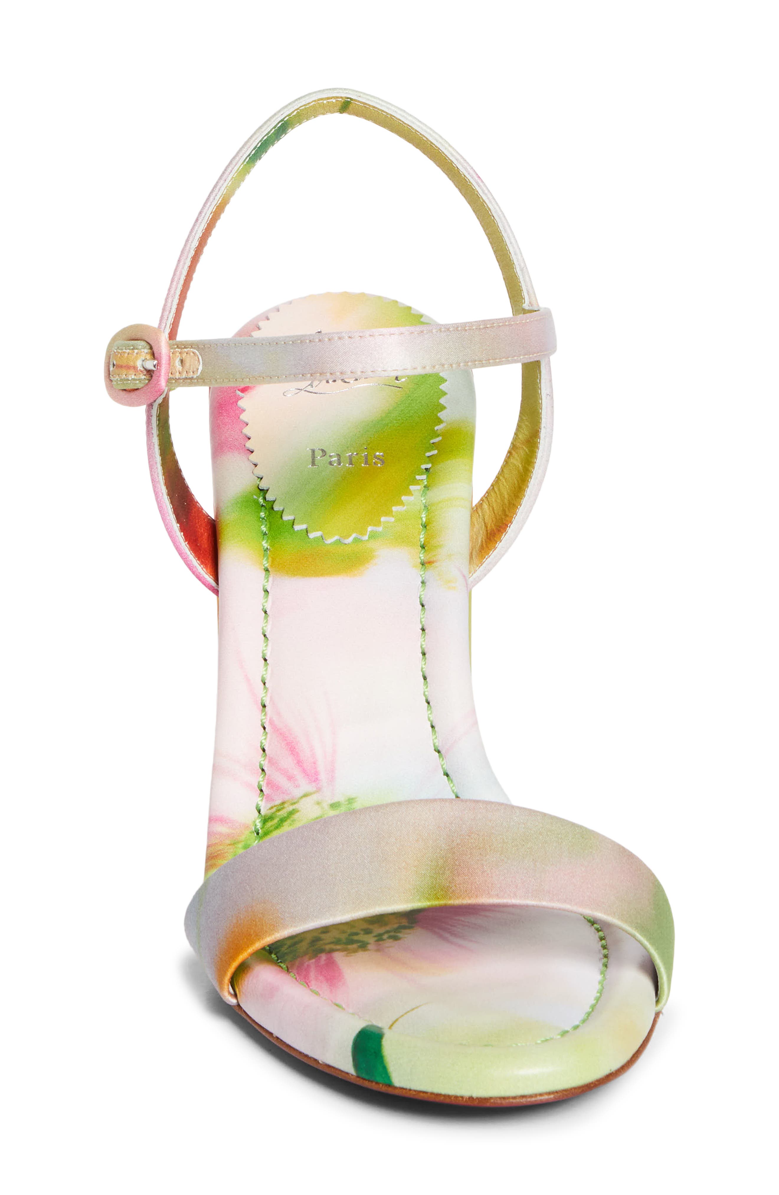 Christian Louboutin Jane Floral Print Block Heel Sandal, Alternate, color, Ivory Multi