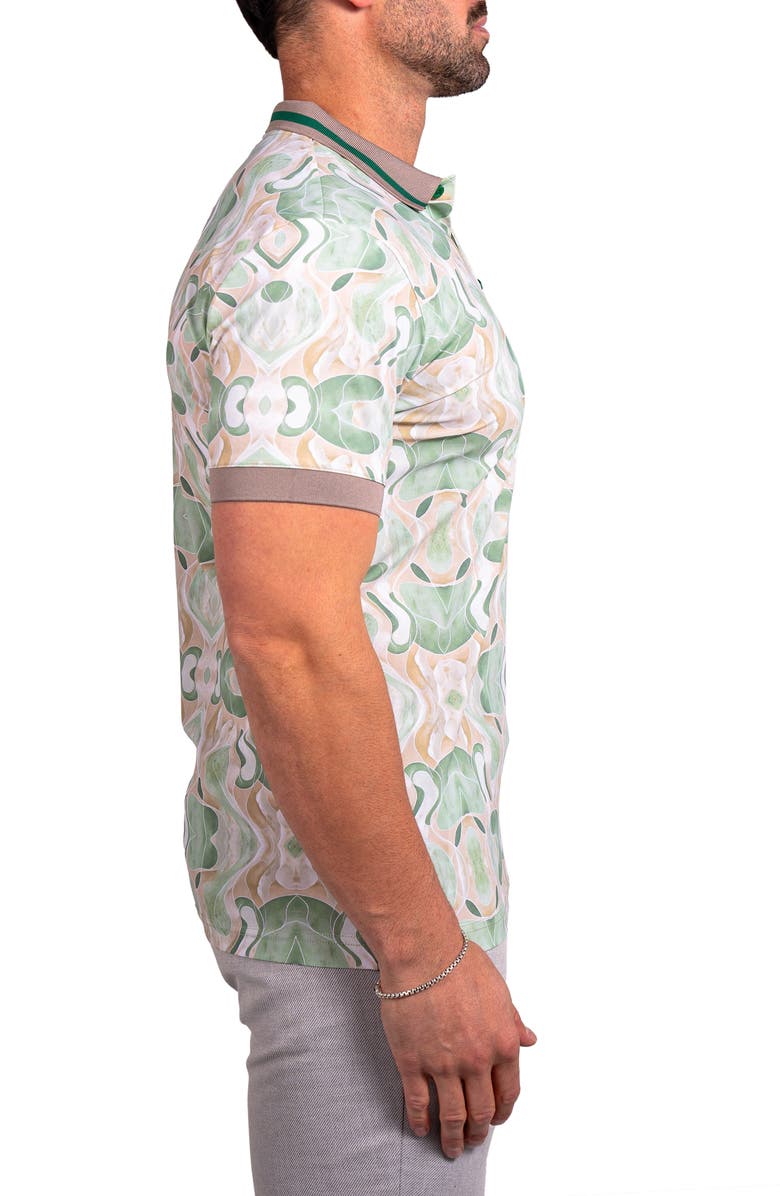 Maceoo Ascension0033 Green Abstract Print Stretch Nylon Polo, Alternate, color, Green