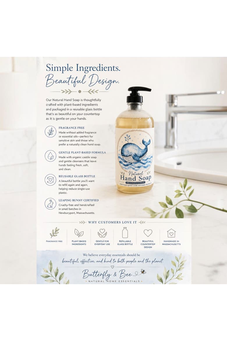 Natural Hand Soap in Glass Dispenser with Nautical Design, Alternate, color, None