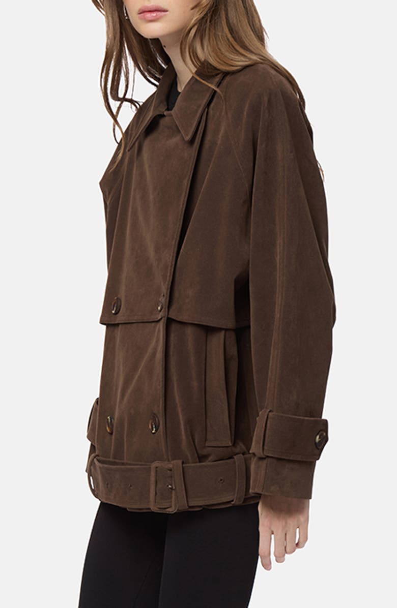 Apparis Gaia Faux Suede Short Trench Coat, Alternate, color, Dark Brown