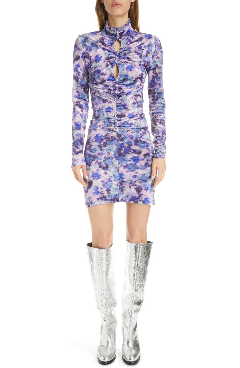 Isabel Marant Gram Floral Long Sleeve Crushed Velvet Minidress, Main, color, 