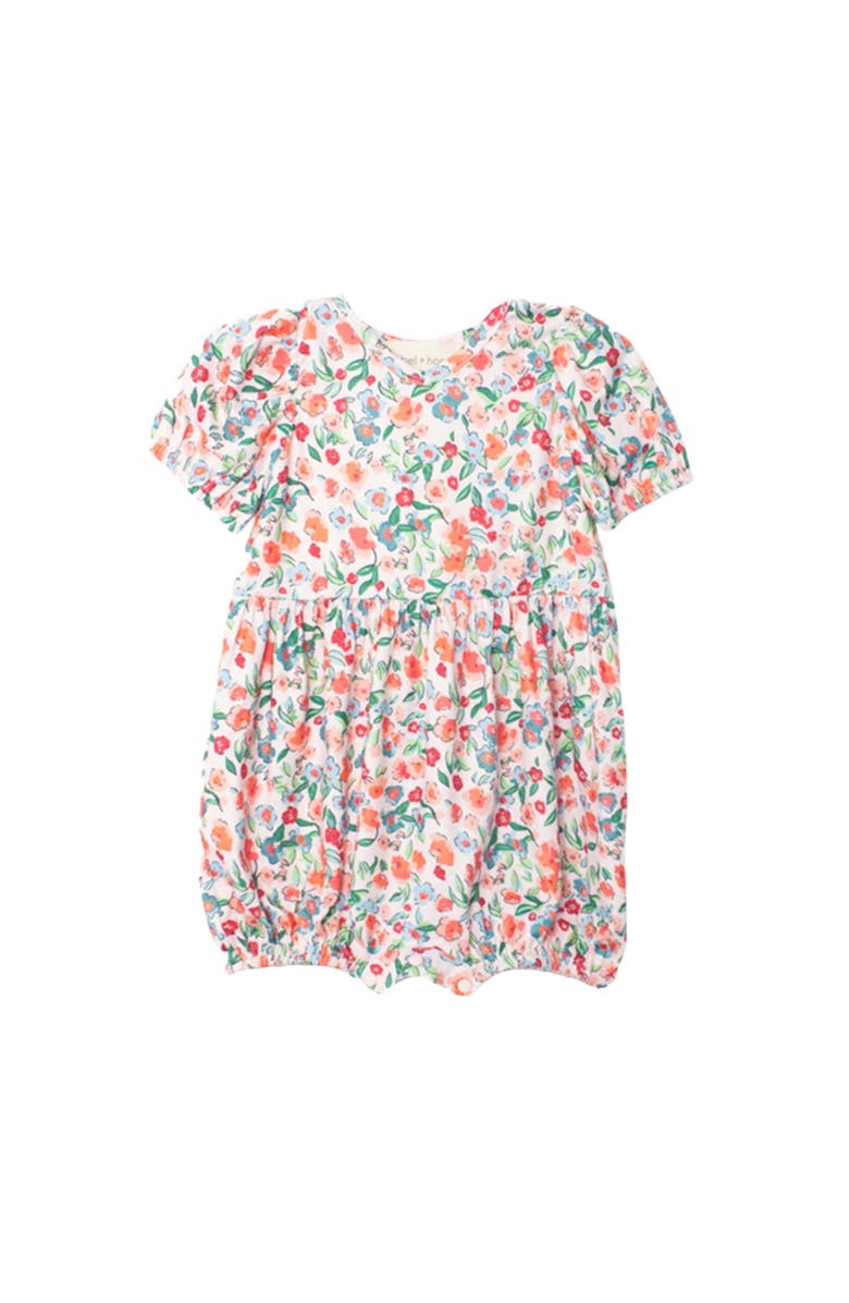 Mabel + Honey Florentine Short Gathered Sleeve Romper, Main, color, Orange