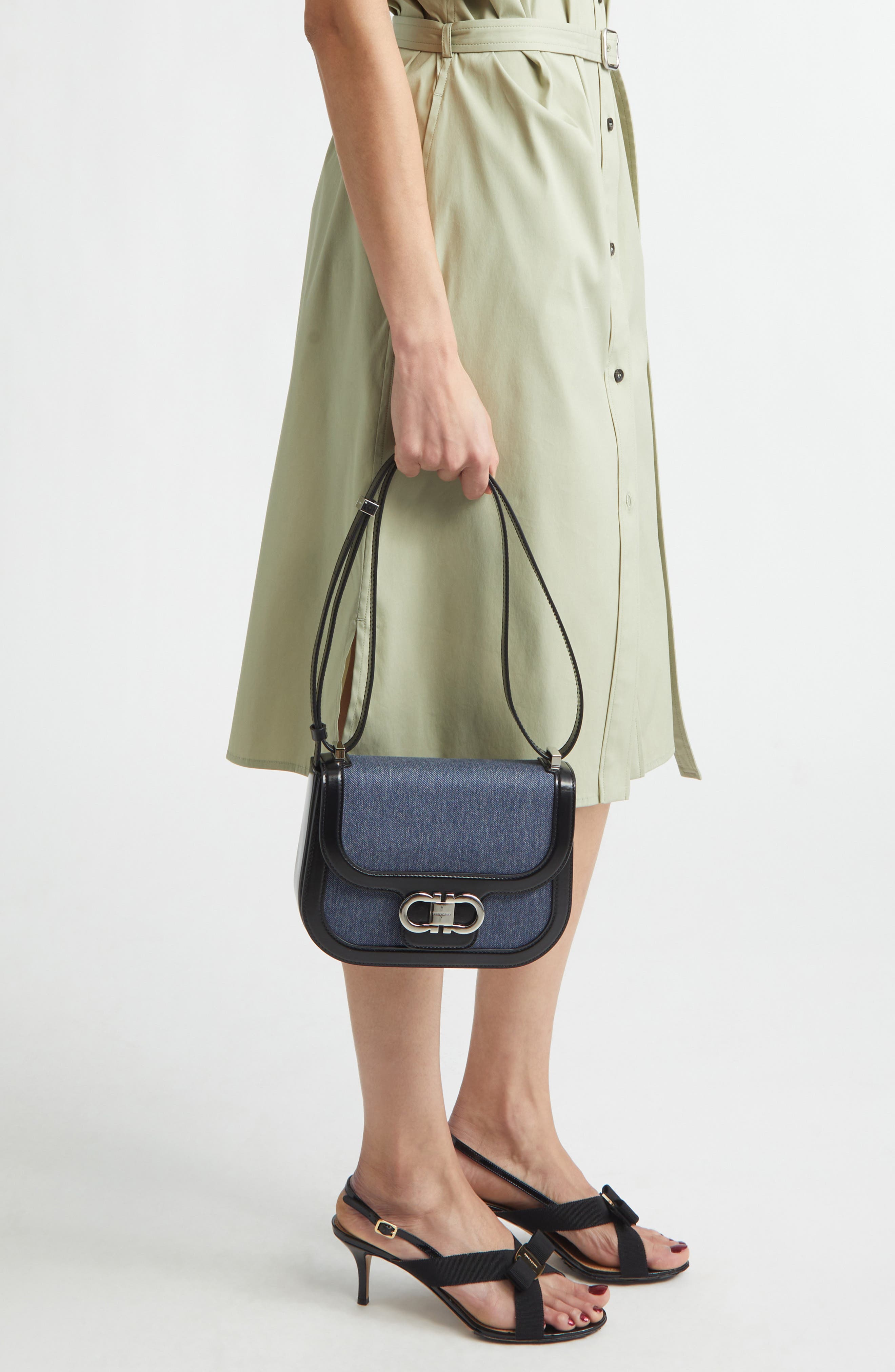 X-Small Double Gancio Crossbody Bag, Alternate, color, DENIM/ WHITE/ NERO