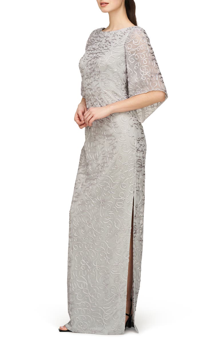 JS Collections Camile Flutter Sleeve Column Gown, Alternate, color, Silver Mist