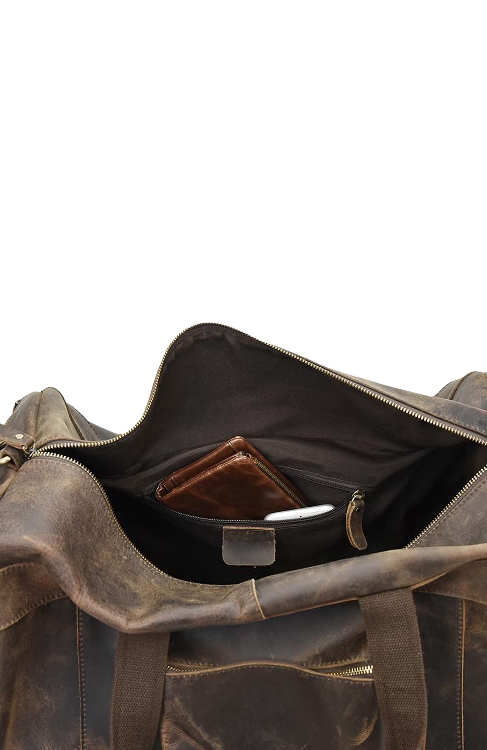 STEEL HORSE LEATHER The Colden Duffle Bag | Large Capacity Leather Weekender, Alternate, color, Dark Brown