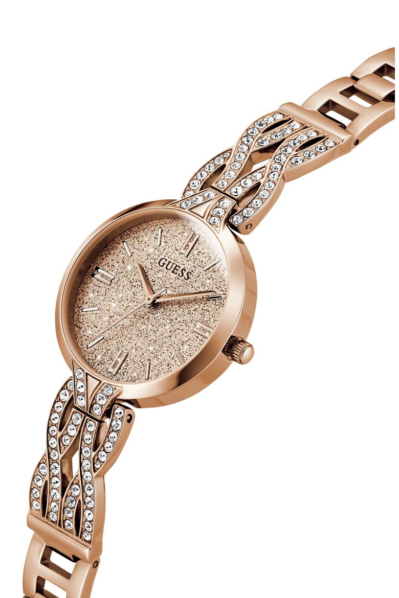 Coral Glitter & Crystal Rose Gold Bracelet Watch, 32mm, Alternate, color, ROSE GOLD
