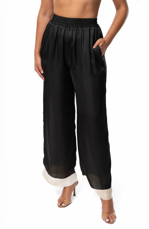 Jluxlabel Jet Set Satin Wide Leg Pants In Black