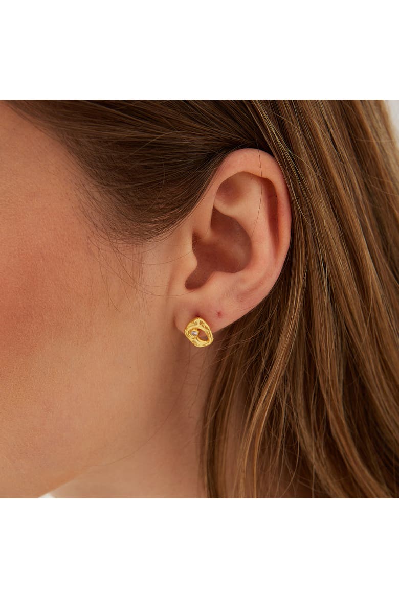Dripping Molten Natural Textured Sterling Silver Authentic Earrings, Alternate, color, Gold