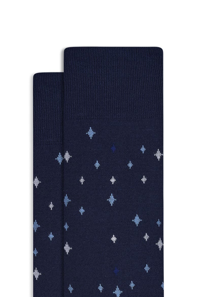 Star Pattern Mercerized Cotton Blend Dress Socks, Alternate, color, NAVY