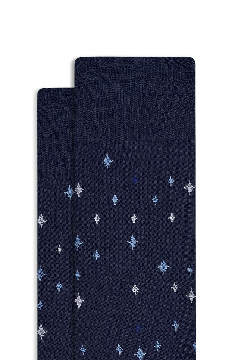 Bugatchi Star Pattern Mercerized Cotton Blend Dress Socks, Alternate, color, Navy