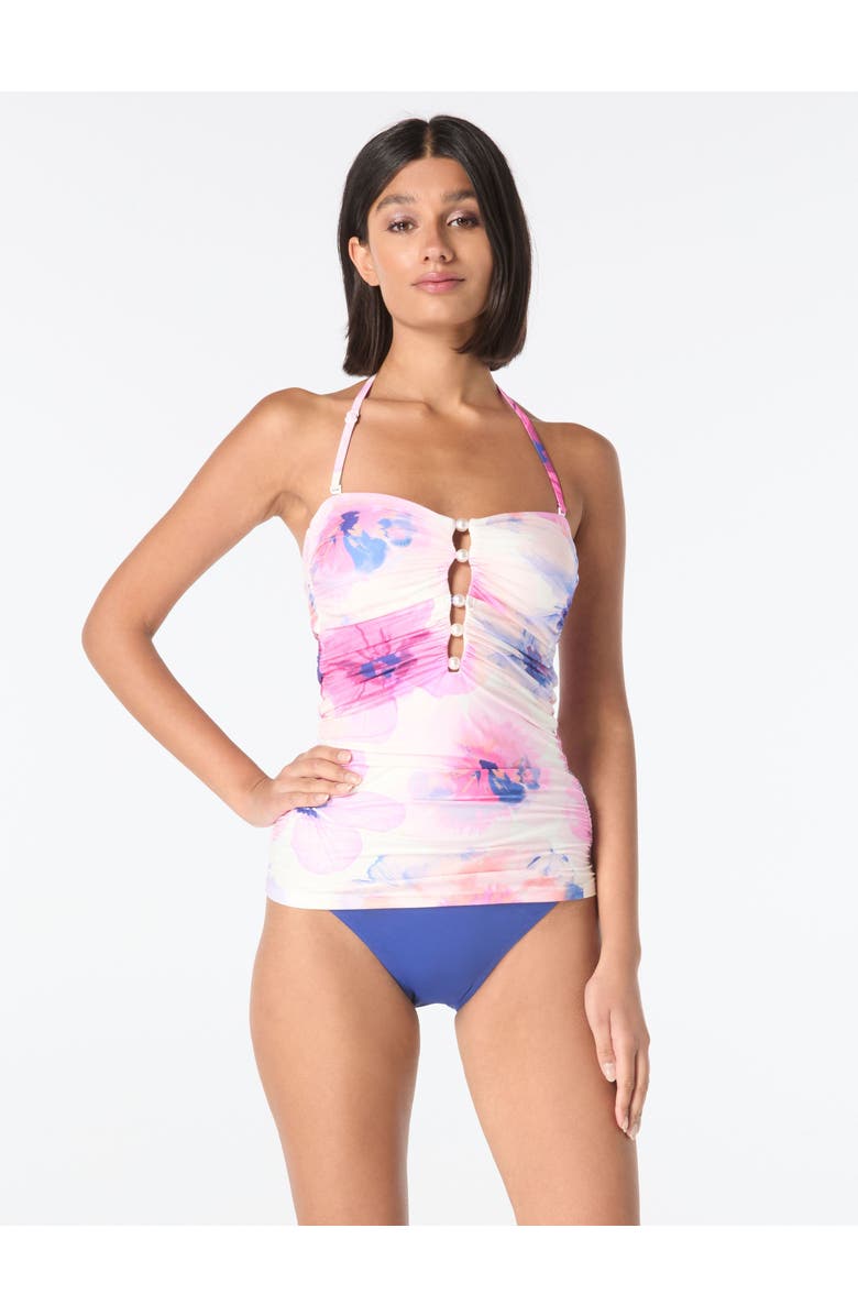 Carmen Marc Valvo Shirred Bandeau Tankini Top, Alternate, color, White