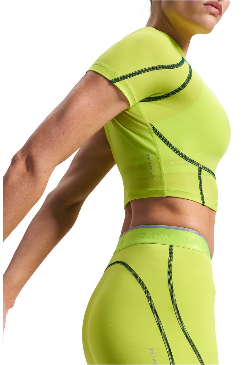 HeatGear® Elite Mock Neck Performance Crop Top, Alternate, color, 394 GREEN CITRINE