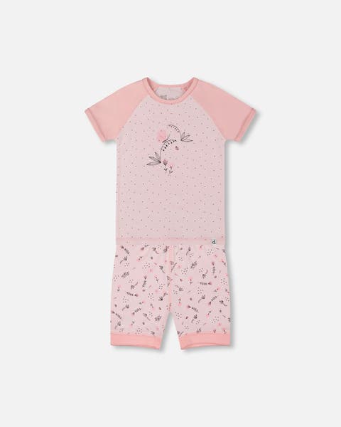 Deux Par Deux Organic Cotton Long Sleeve Two Piece Pajama Set - Printed Bouquet of Flowers