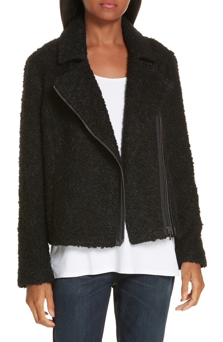 Eileen Fisher Alpaca Wool Blend Bouclé Moto Jacket, Main, color, 