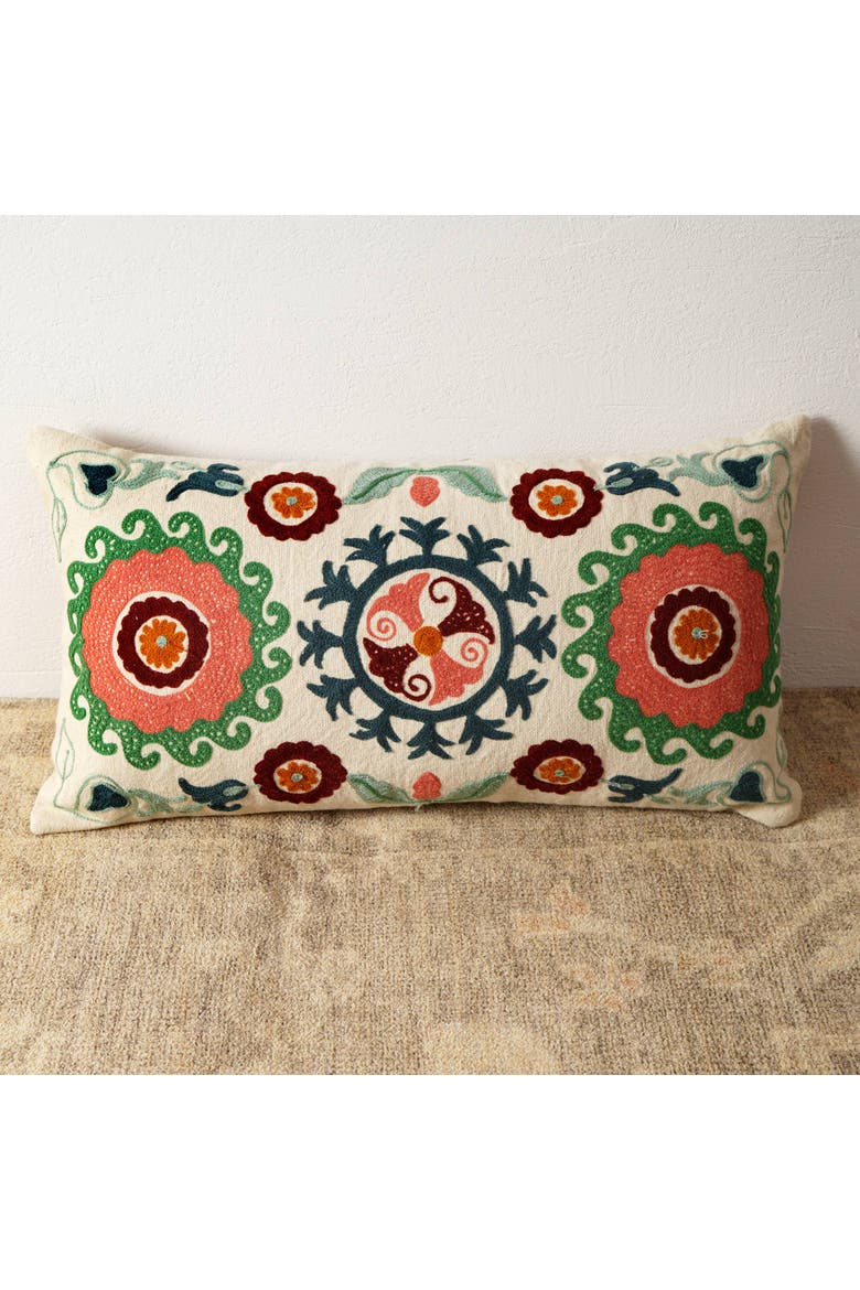 Suzani Embroidered Multicolor Lumbar Throw Pillow, Alternate, color, Multi
