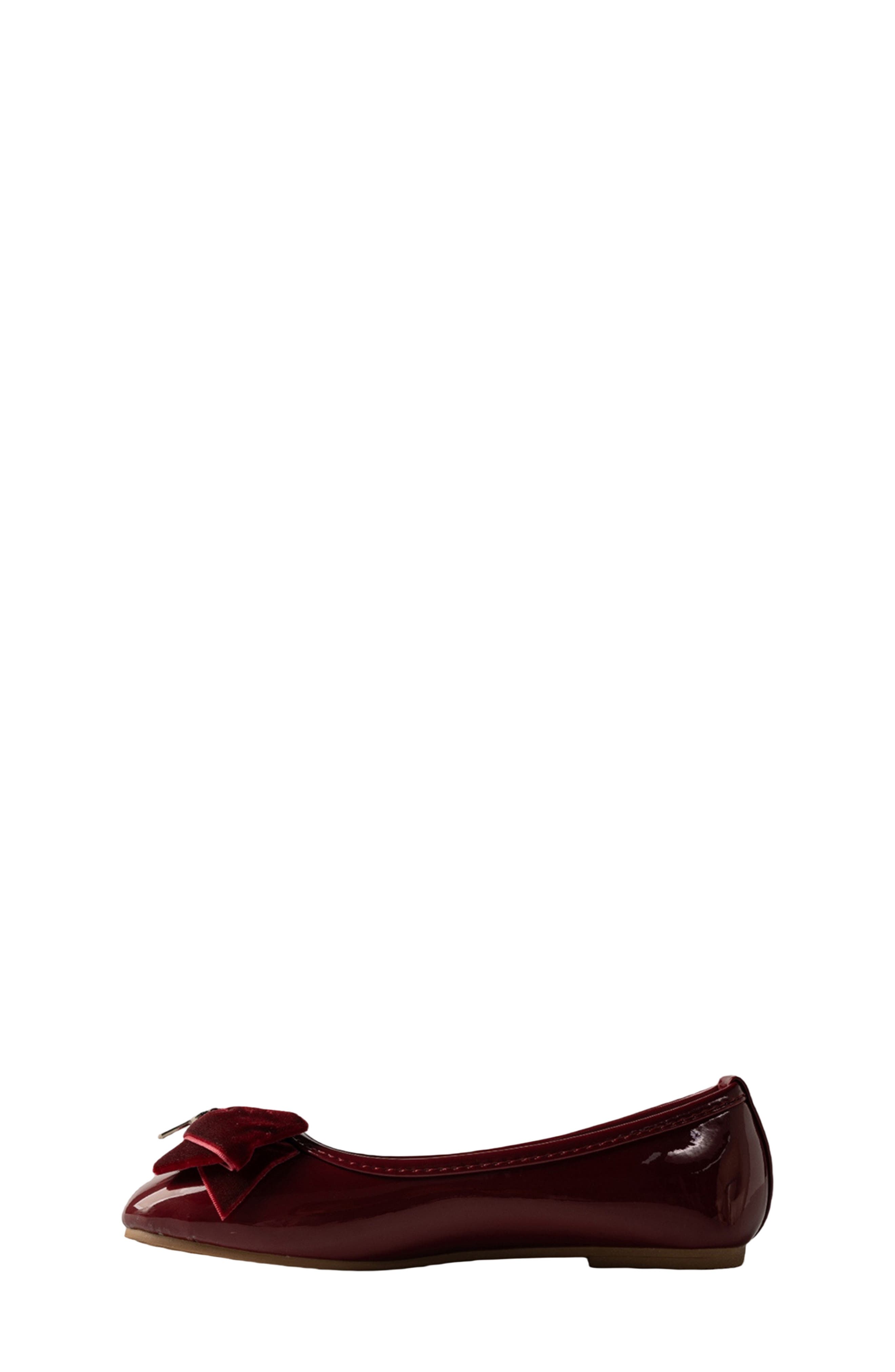 Kids' Patent Flat with Velvet Bow, Alternate, color, BURGUNDY