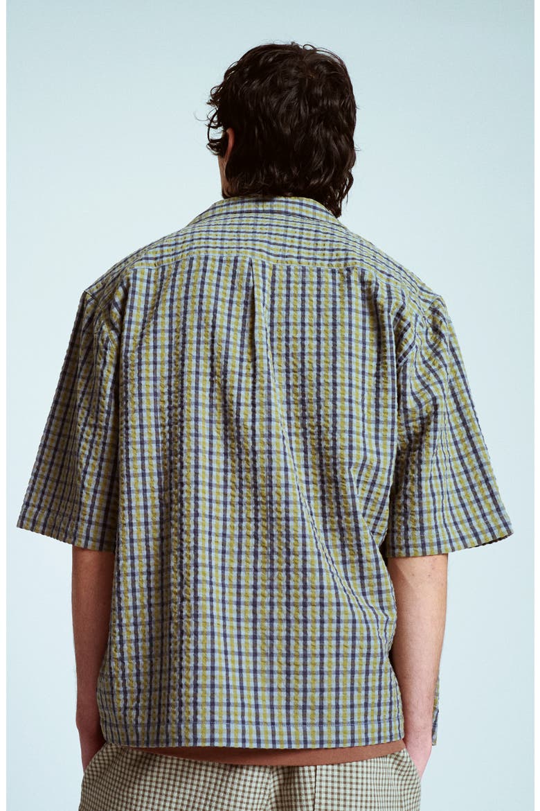 Plaid Cotton Seersucker Button-Up Shirt, Alternate, color, GREEN MULTI