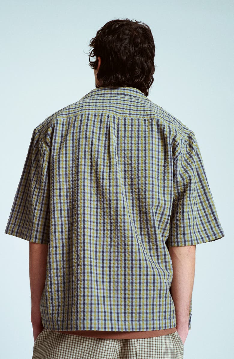 Topman Plaid Cotton Seersucker Button-Up Shirt, Alternate, color, Green Multi