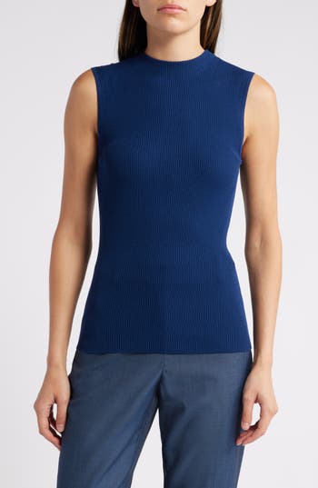 Hugo Boss Sleeveless Mock-neck Top In Ribbed Fabric