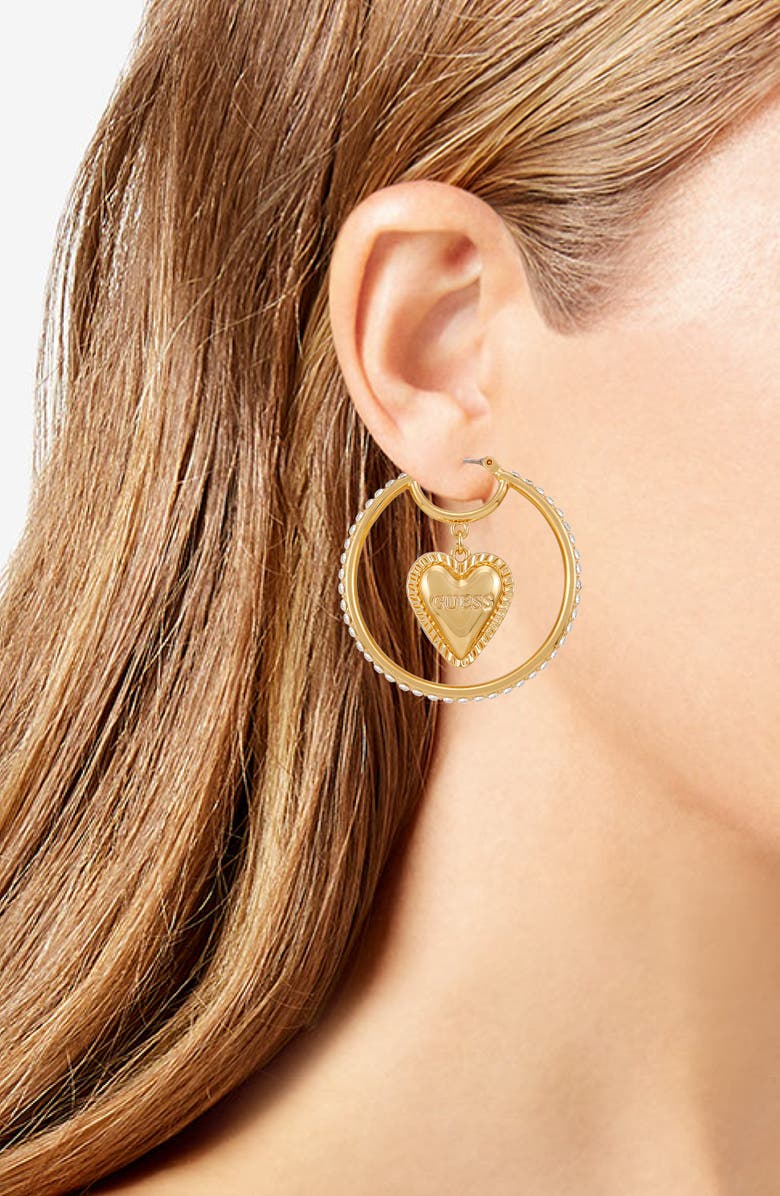 GUESS Heart Pavé Hoop Earrings, Alternate, color, Gold Tone