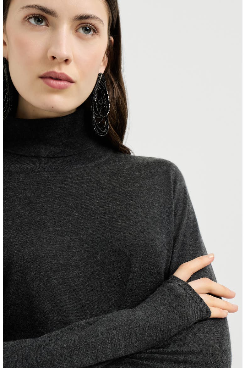 Cashmere and silk lightweight turtleneck sweater, Alternate, color, Anthracite